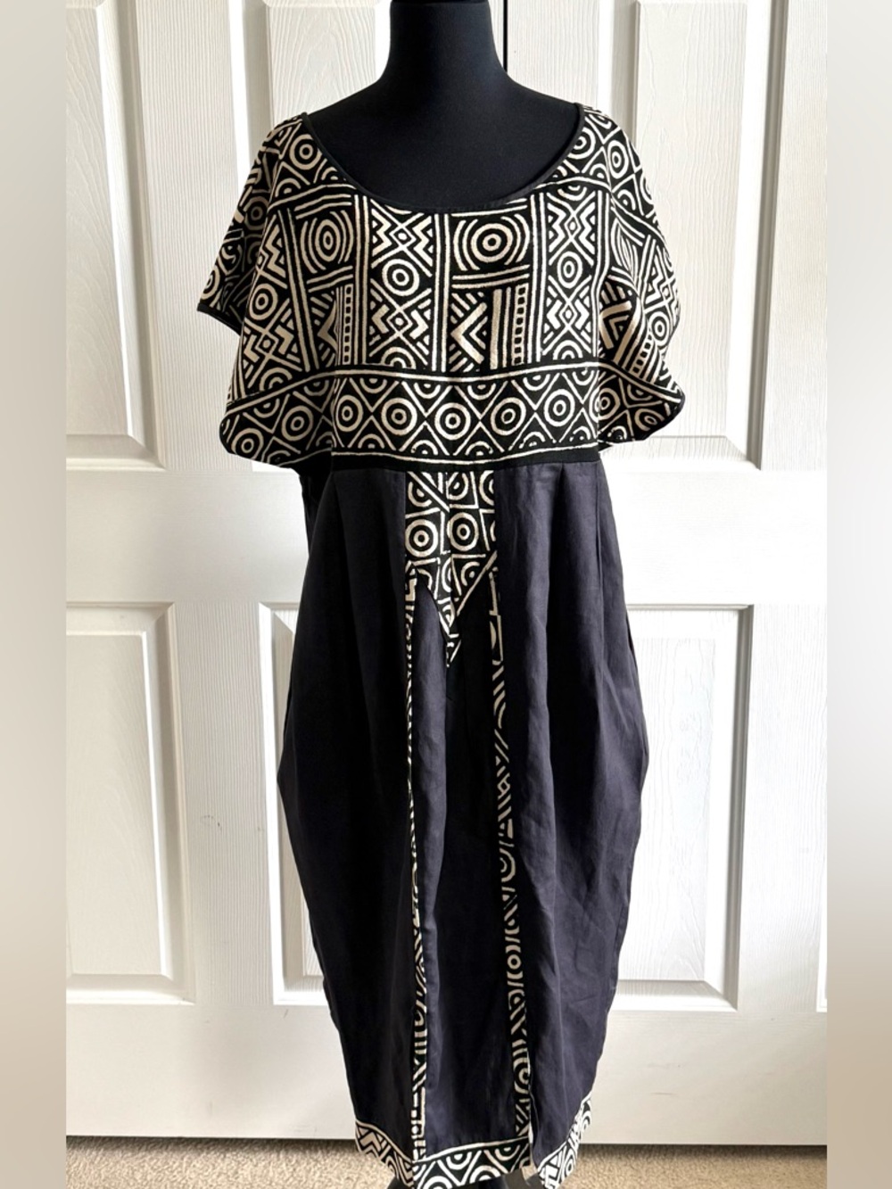 Black and Beige African Mudcloth/Linen Women’s Dress